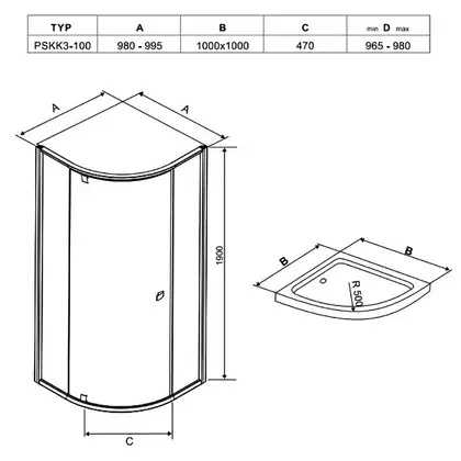 Душевая кабина Ravak Pivot PSKK3 1000 х 1000 х h1900 мм (профиль - чёрный, стекло - прозрачное) (376AA300Z1) фото 3 Aquada.com.ua