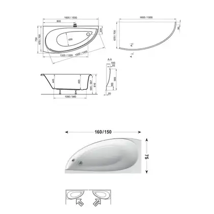 Ванна акриловая Ravak Avocado 150 х 75 см, L (исполнение слева) (CT01000000) фото 4 Aquada.com.ua