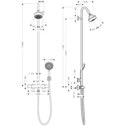 Душевая система с термостатом Axor Citterio M Showerpipe (цвет - хром) (34640000) фото 4 Aquada.com.ua