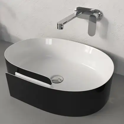 Раковина накладная на столешницу Flaminia Roll Bianco/Nero 56 х 42 см (RL56L/BIANCO/NERO) фото 1 Aquada.com.ua