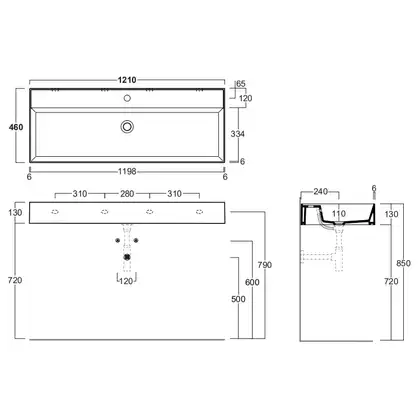 Раковина подвесная Simas Agile 121 х 46 см, Cemento Matt (AG121CEMENTO) фото 3 Aquada.com.ua