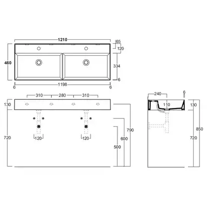 Раковина двойная Simas Agile 121 х 46 см (AG121D) фото 3 Aquada.com.ua