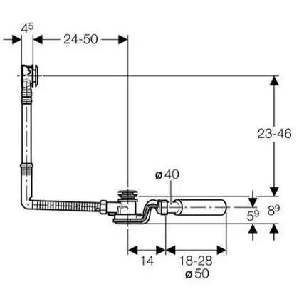 Слив-перелив для ванны Geberit Push Control с кнопкой слива, удлиненный 150.756.21.1 фото 2 Aquada.com.ua