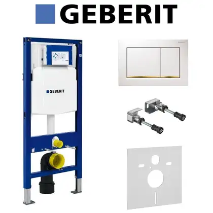 Инсталляция Geberit Duofix (4-в-1) в комплекте с клавишей Sigma 30, белая/золото (111.300.00.5+156.050.00.1+111.815.00.1+115.883.KK.1) фото 2 Aquada.com.ua