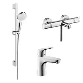 Набор смесителей для ванны с термостатом 3-в-1 Hansgrohe Focus/Crometta (цвет - хром) (131142020)