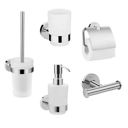 Набор аксессуаров 5-в-1 Hansgrohe Logis Universal (цвет - хром/стекло матовое) (10402020) фото 1 Aquada.com.ua