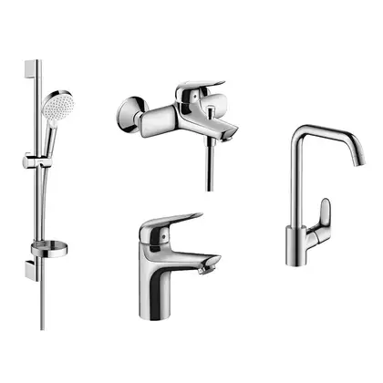 Набор смесителей для ванны и кухни 4-в-1 Hansgrohe Novus/Crometta/Focus (цвет - хром) (1162019) фото 1 Aquada.com.ua
