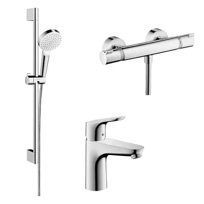 Набор смесителей для душа с термостатом 3-в-1 Hansgrohe Talis E/Crometta (цвет - хром) (131162020) фото 1 Aquada.com.ua