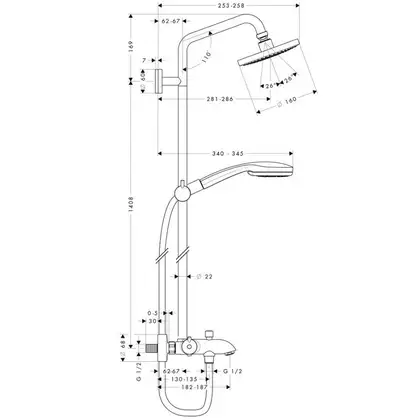 Душевая система Hansgrohe Showerpipe Croma 100 1jet (цвет - хром) (27201000) фото 2 Aquada.com.ua