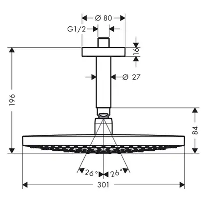 Верхний душ Hansgrohe Raindance Select S 300 2jet Ø 300 мм (цвет - хром) (27337000) фото 3 Aquada.com.ua Верхний душ Hansgrohe Raindance Select S 300 2jet Ø 300 мм (цвет - хром) (27337000) фото 3 Aquada.com.ua