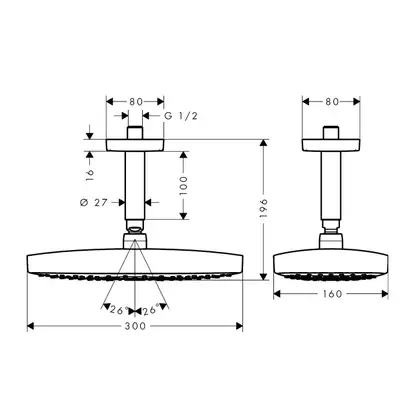 Верхний душ Hansgrohe Raindance Select E 300 2jet (цвет - хром) (27384000) фото 5 Aquada.com.ua