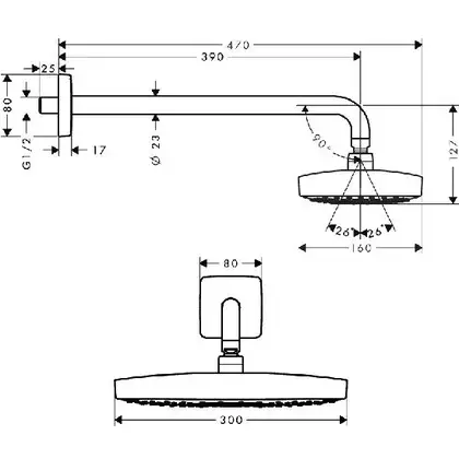 Верхний душ Hansgrohe Raindance Select E 300 2jet (хром/белый) (27385400) фото 2 Aquada.com.ua