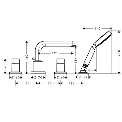 Смеситель на борт ванны Hansgrohe Metris S (цвет - хром) (31446000) фото 2 Aquada.com.ua