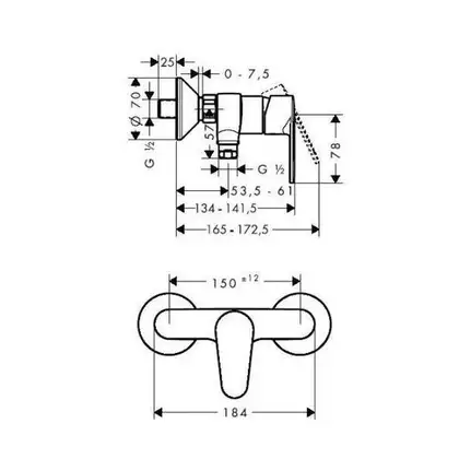 Смеситель для душа, однорычажный Hansgrohe Talis E (цвет - хром) (31662000) фото 2 Aquada.com.ua