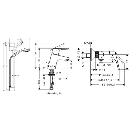Набор смесителей для душа 3-в-1 Hansgrohe Focus E2 (цвет - хром) (31933000) фото 2 Aquada.com.ua