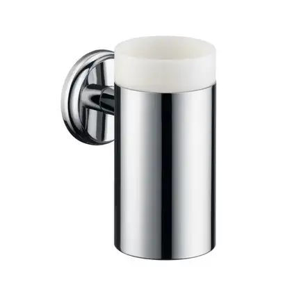 Стакан для зубных щеток с держателем Hansgrohe Logis Classic (цвет - хром, керамика белая) (41618000) фото 1 Aquada.com.ua