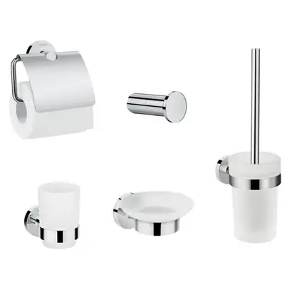 Набор аксессуаров 5-в1 Hansgrohe Logis (цвет - хром/стекло матовое, белое) (41723333) фото 1 Aquada.com.ua