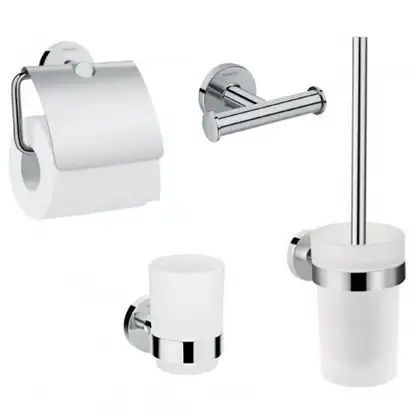Набор аксессуаров 4-в1 Hansgrohe Logis (цвет - хром/стекло матовое, белое) (41723444) фото 1 Aquada.com.ua