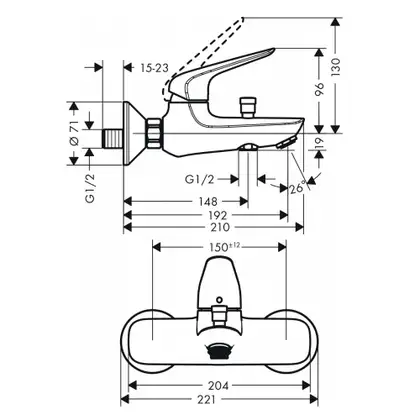 Набор смесителей для ванны 3-в-1 Hansgrohe Novus 100 (цвет - хром) (710342663) фото 3 Aquada.com.ua