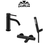 Смеситель для ванны/душа + смеситель для раковины с донным клапаном Paffoni Light (цвет - чёрный матовый) (LIG023NO+LIG075NO)
