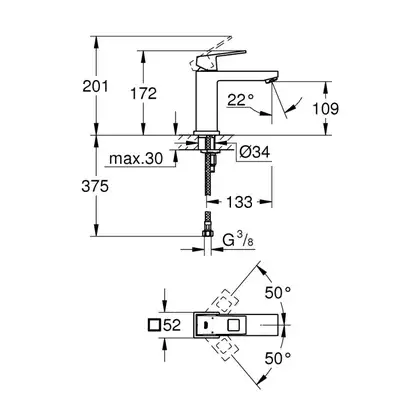 GROHE Смеситель для раковины, однорычажный Eurocube (23446000) фото 13 Aquada.com.ua
