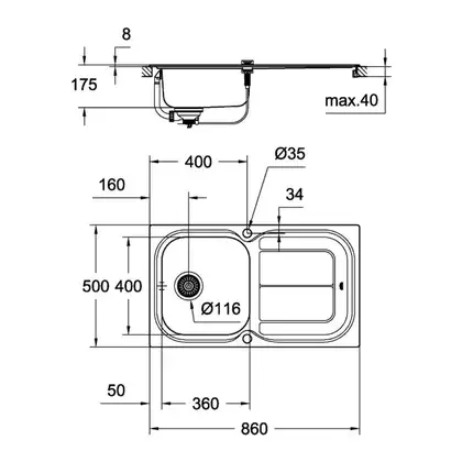GROHE Мийка для кухні 860 x 500 мм з ексцентриком, 1 чаша, матова (31563SD0) (31563SD0) фото 6 Aquada.com.ua
