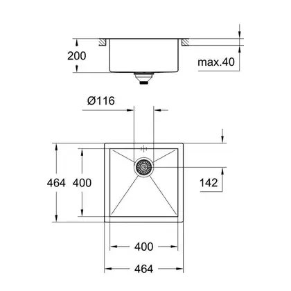 GROHE Мийка для кухні 464 x 464 мм, 1 чаша, матова, в рівень зі стільницею (31578SD0) (31578SD0) фото 6 Aquada.com.ua