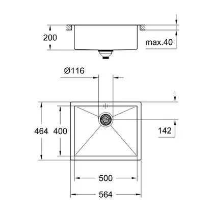 GROHE Мийка для кухні 564 x 464 мм, 1 чаша, матова, в рівень зі стільницею (31579SD0) (31579SD0) фото 6 Aquada.com.ua