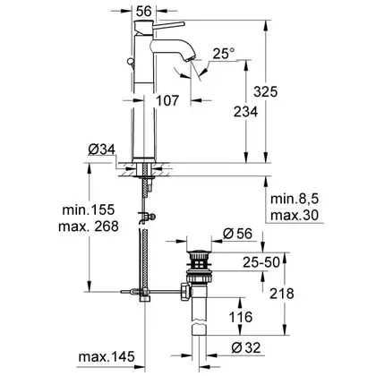 GROHE Смеситель для раковины, однорычажный, высокий BauClassic (32868000) фото 10 Aquada.com.ua