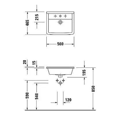 Встраиваемая раковина Duravit Starck 3 560 х 465 мм (0302560000) фото 4 Aquada.com.ua
