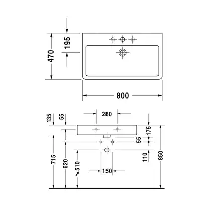 Раковина для мебели Duravit Vero 80 х 47 см, чёрная (0454800800) фото 2 Aquada.com.ua