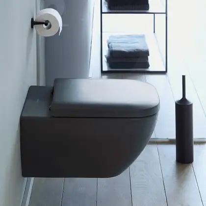 Унитаз подвесной Rimless (безободковый) Duravit Happy D.2 с сиденьем Soft Close, антрацит матовый (2222098900+0064591300) фото 2 Aquada.com.ua