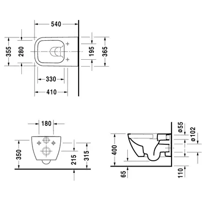 Унитаз подвесной Rimless (безободковый) Duravit Happy D.2 с сиденьем Soft Close, антрацит матовый (2222098900+0064591300) фото 3 Aquada.com.ua