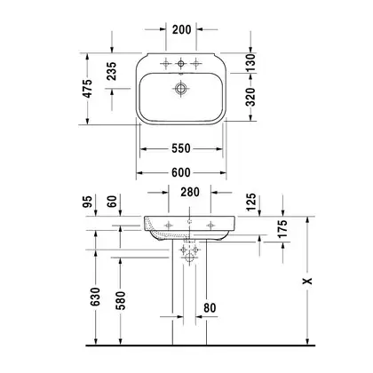 Раковина Duravit Happy D. 2 60х47,5 см (с 3 отв. под смеситель) (2316600030) фото 2 Aquada.com.ua