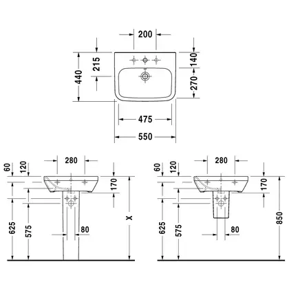 Раковина подвесная Duravit DuraStyle 55 х 44 см (2319550000) фото 5 Aquada.com.ua