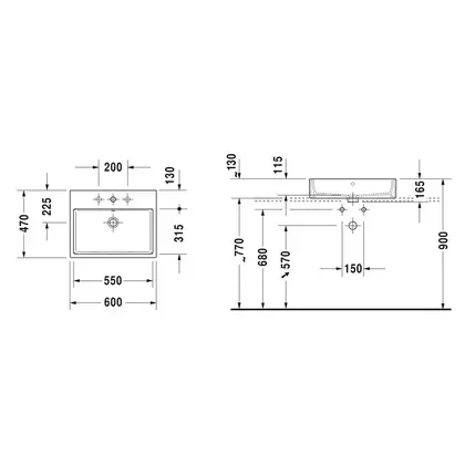 Раковина накладная на столешницу Duravit Vero Air 60 х 47 см (2352600000) фото 2 Aquada.com.ua
