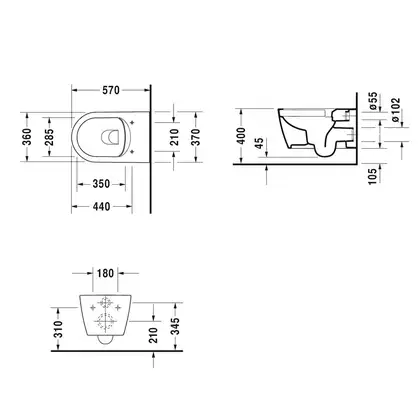 Унитаз подвесной Rimless (безободковый) Duravit Me by Starck с сиденьем (45290900A11) фото 4 Aquada.com.ua