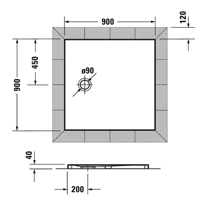 Душевой поддон 90 х 90 х 4 см Duravit Tempano, белый (720188000000000) фото 4 Aquada.com.ua