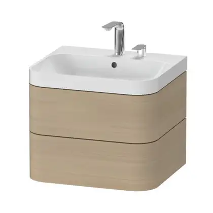 Тумба подвесная с раковиной c-shaped Duravit Happy D.2 Plus 57,5 х 49 см, дуб средиземноморский (HP4345E7171) фото 1 Aquada.com.ua