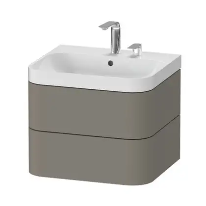 Тумба подвесная с раковиной c-shaped Duravit Happy D.2 Plus 57,5 х 49 см, каменно-серый шелковисто-матовый лак (HP4345E9292) фото 1 Aquada.com.ua