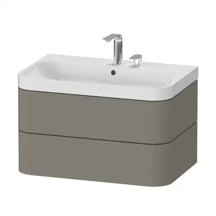 Тумба подвесная с раковиной c-shaped Duravit Happy D.2 Plus 77,5 х 49 см, каменно-серый шелковисто-матовый лак (HP4347E9292) фото 1 Aquada.com.ua