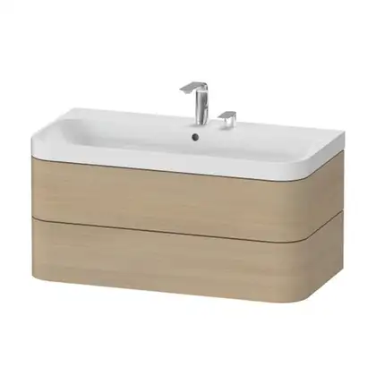 Тумба подвесная с раковиной c-shaped Duravit Happy D.2 Plus 97,5 х 49 см, дуб средиземноморский (HP4348E7171) фото 1 Aquada.com.ua