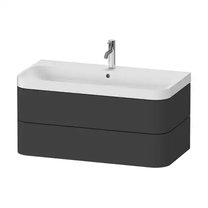 Тумба подвесная с раковиной c-shaped Duravit Happy D.2 Plus 97,5 х 49 см, графит суперматовый (HP4348O8080) фото 1 Aquada.com.ua