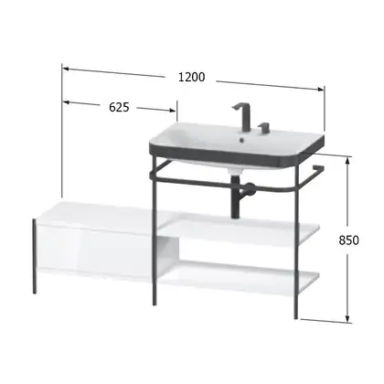 Раковина c-bonded с напольной металлической консолью Duravit Happy D.2 Plus 120 х 49 см (HP4745E7171) фото 2 Aquada.com.ua