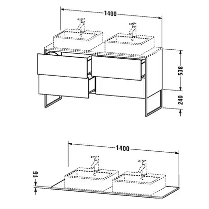 Комплект мебели тумба с консолью и 2 раковинами Duravit XSquare 140 х 55 см (XS4926B9494+XS063GB9494+0454600000) фото 3 Aquada.com.ua Комплект мебели тумба с консолью и 2 раковинами Duravit XSquare 140 х 55 см (XS4926B9494+XS063GB9494+0454600000) фото 3 Aquada.com.ua