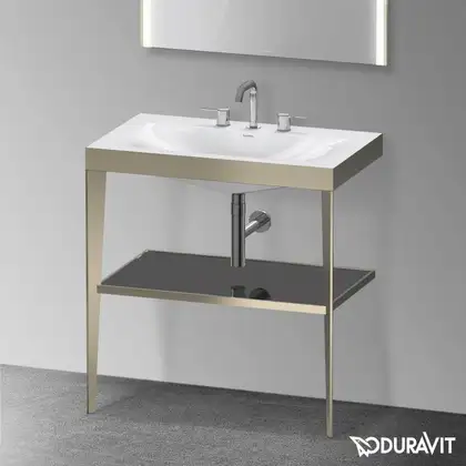 Металлическая консоль с раковиной c-bonded Duravit XViu 80 х 48 х h85 см, матовое шампанское/чёрный глянцевый (XV4715TB140) фото 2 Aquada.com.ua