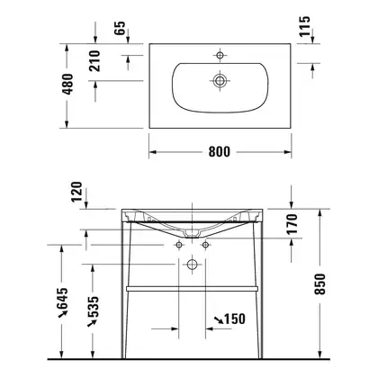 Металлическая консоль с раковиной c-bonded Duravit XViu 80 х 48 х h85 см, матовое шампанское/сёрый (XV4715TB189) фото 4 Aquada.com.ua
