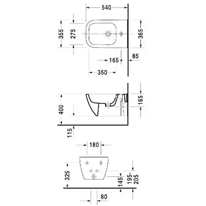 Биде подвесное Duravit Happy D.2 54х36,5 см, цвет белый (2258150000) фото 4 Aquada.com.ua
