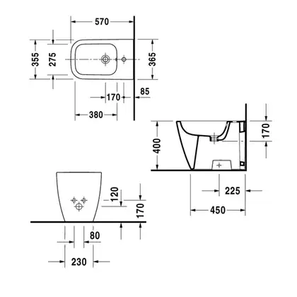 Биде напольное DURAVIT HAPPY D.2 570х 365х400 (2267100000) фото 4 Aquada.com.ua