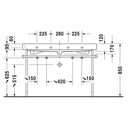 Раковина Duravit Happy D.2 120х50,5 см (с 2 отв. под смеситель) (2318120024) фото 3 Aquada.com.ua